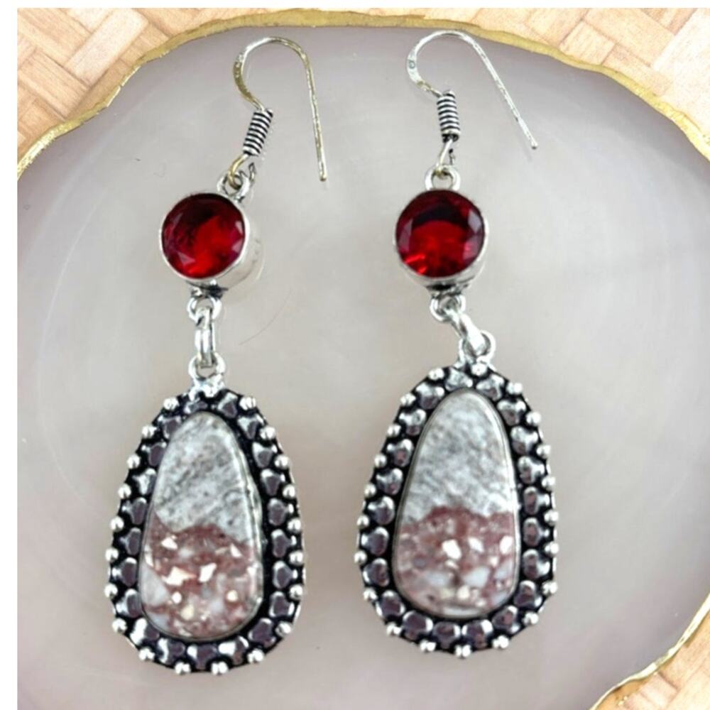 925 Sterling Leopard Skin Jasper & Garnet Earrings